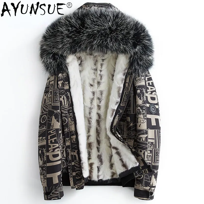 

AYUNSUE зимние куртки для мужчин, теплые меховые парки с перекрестной норковой подкладкой, съемные меховые пальто, воротник из меха енота, меховая куртка с капюшоном, SG