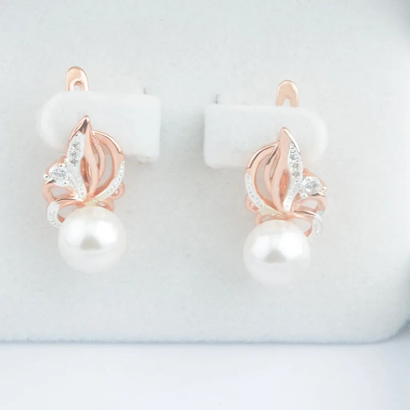 FJ Women Beauty 585 Rose Mixed White Gold Color Simulated Pearl Jewelry Cubic Zircon Flowers Drop Earrings drop earrings dangle earrings pearl earrings flower earrings