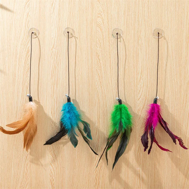 Cat Toy Stick Feather Wand With Bell Mouse Cage Toys Plastic Artificial Colorful Cat Teaser Toy Pet Supplies Random Color