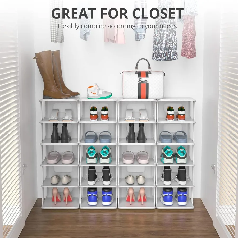 Stackable Shoe Organizer for Closet Small Shoe Rack for Entryway Bedroom Dorm Rooms Free Standing Shoe Shelf Plastic Shoe Cubby
