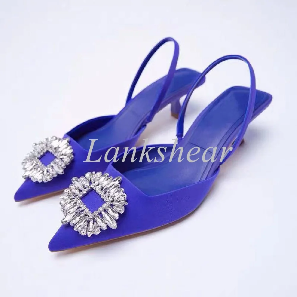 

Square Diamond Blingbling Women Sandals Slingback Slip On Shallow Solid Kitten Heel Summer Sexy Women Shoes 2024 New Arrivals