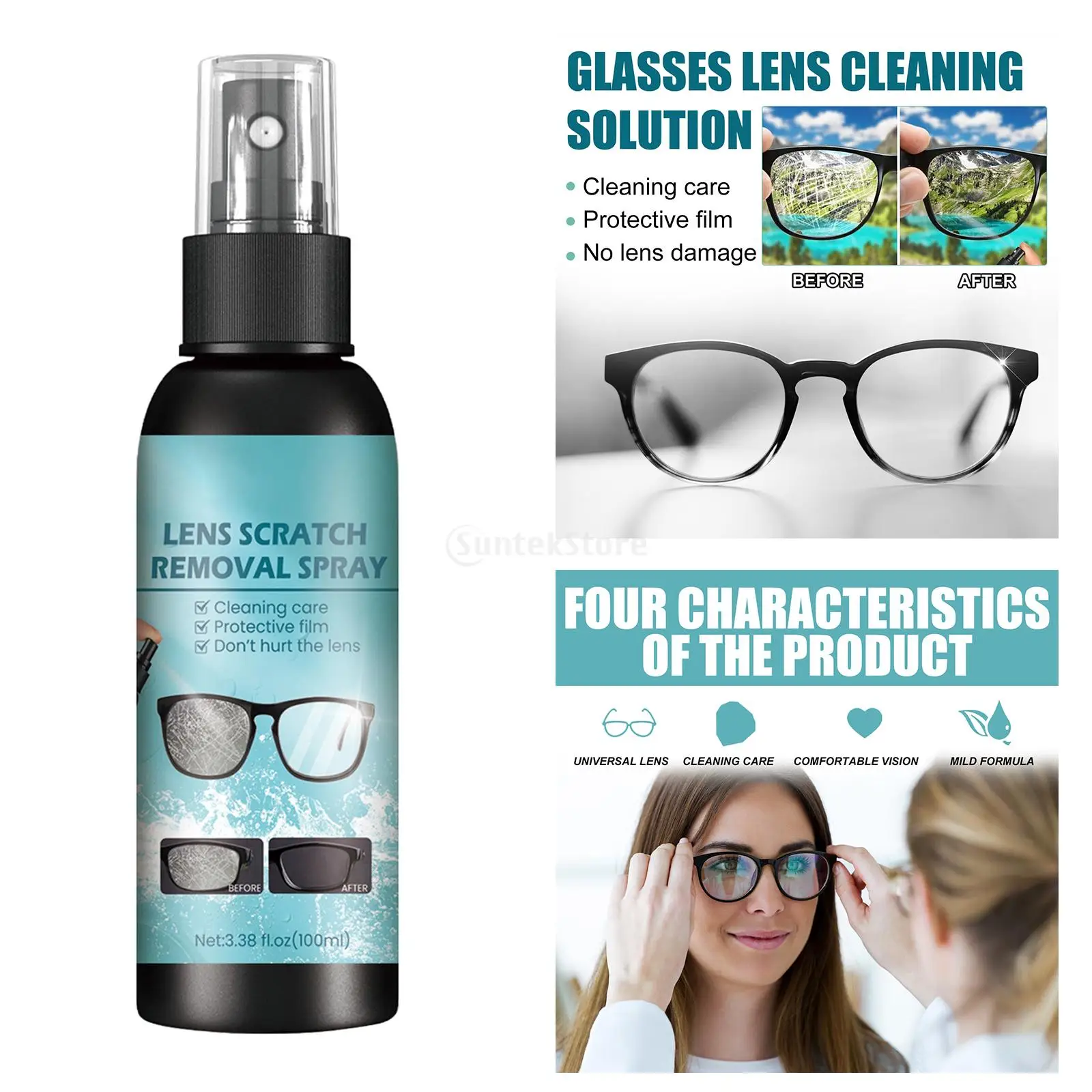 Glasses Lens Cleaner Eyeglass Scratch Removing Spray Bottle