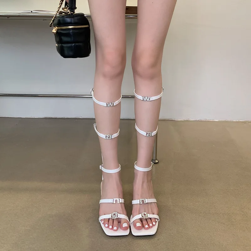 Rich and Noble Long Barrel Roman Open Toe Cool Boots for Women 2024 Summer New Buckle Slimming Thick Heel Zipper Women's Shoes