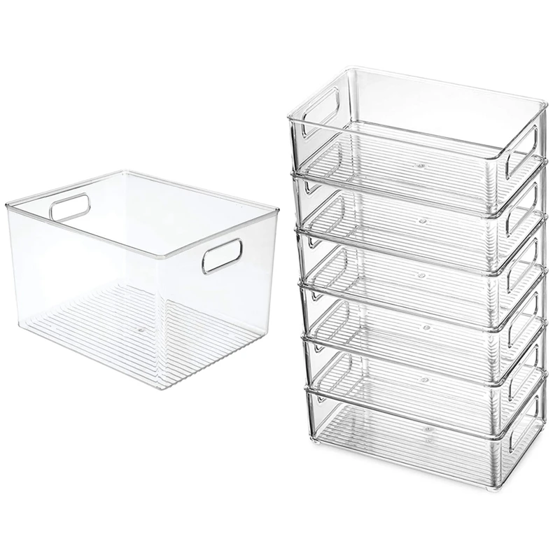 

New-7 Pcs Transparent Refrigerator Storage Box Desktop Dormitory Bathroom Storage Box, 1 Pcs 29X20x15cm & 6 Pcs 29X20x15cm