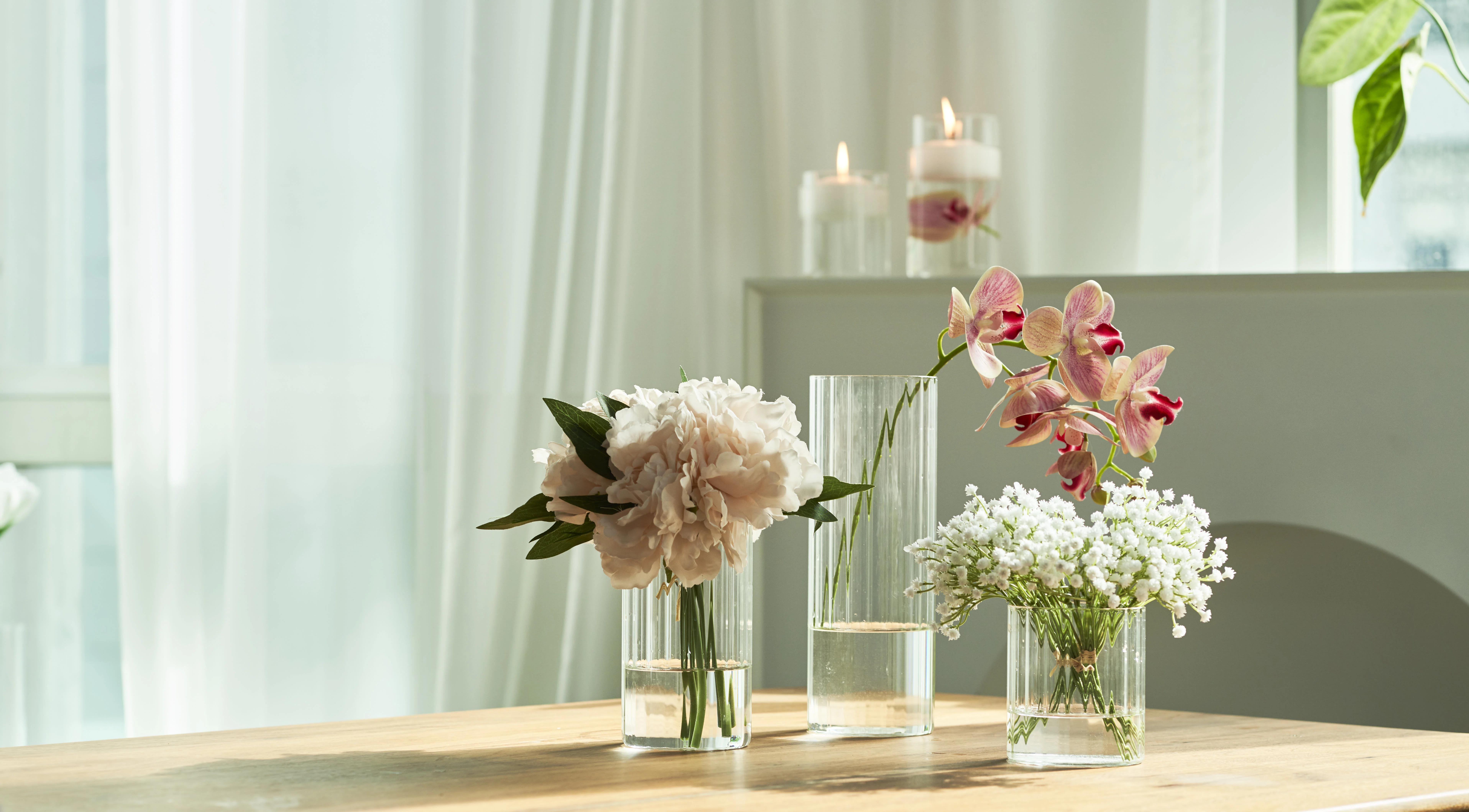 Ribbed Cylinder Glass Candle Holder Home Decor Pillar Candles Glass Vase Floating Candle Wedding Ornaments Tealight Candlestick