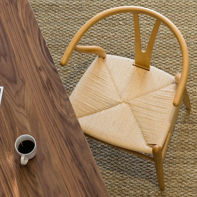 Nordic Solid Wood Rattan Woven Dining Chair for Home Homestay Tea Room