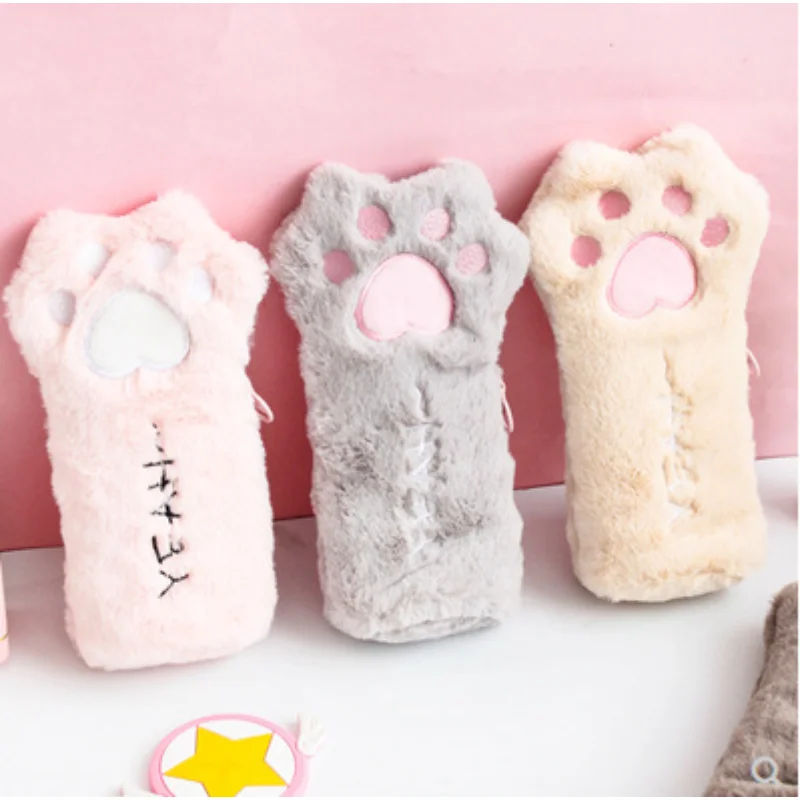 Moe 고양이 발 연필 가방, 학생용 대용량 문구 가방, 귀여운 봉제 고양이 발 가방, 귀여운 가을 및 겨울