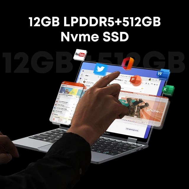 CHUWI-MiniBook X Tablet portátil, 10, 51 Polegada, 2-em-1, Intel N100 Modo YOGA, 360 graus, 12GB LPDDR5, 512G SSD, Windows 11 Notebook 5
