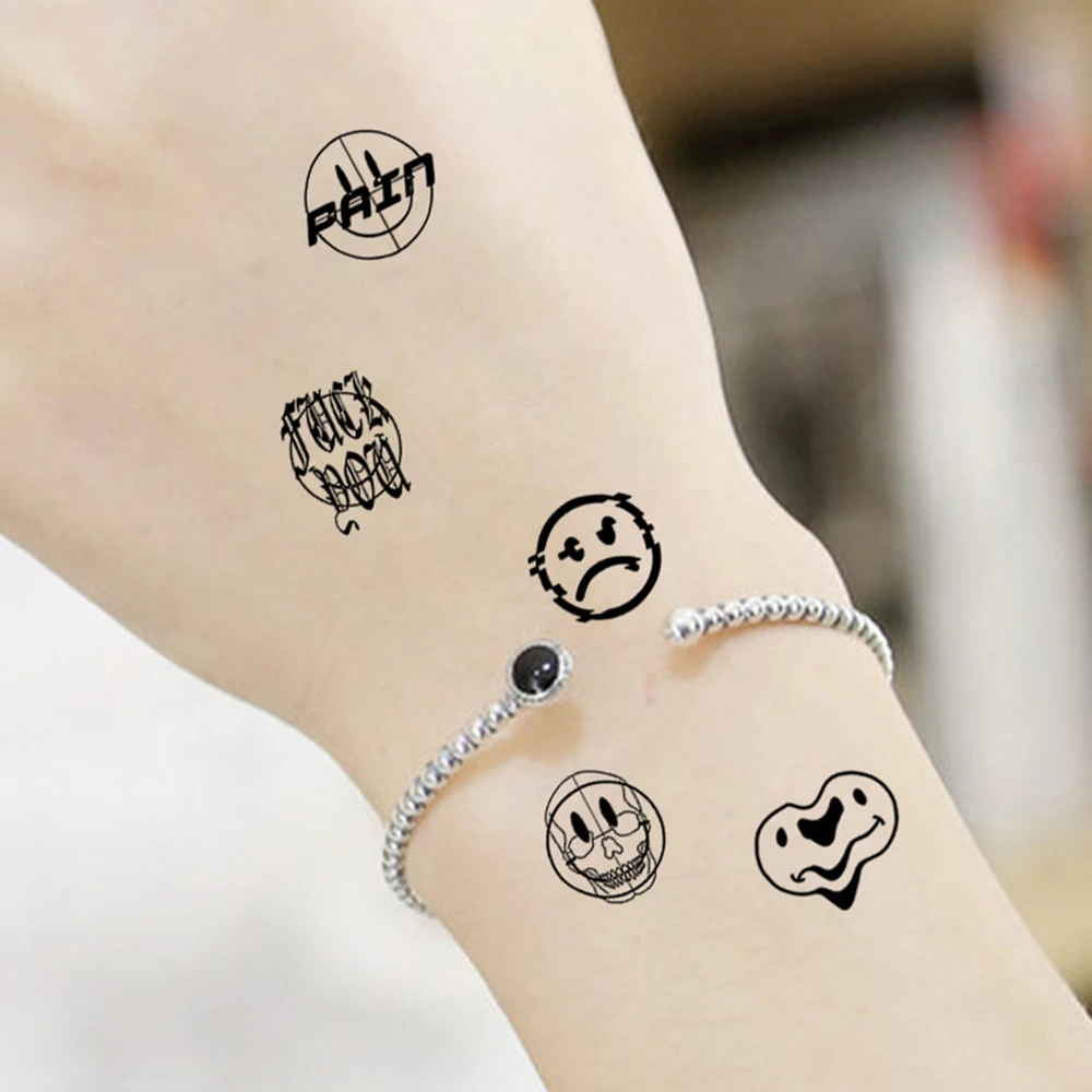 10pcs Dark Symbol Waterproof Temporary Tattoo Sticker Expression Stars Moon Snake Body Art Arm Fake Tattoos For Women Men Wrist 5