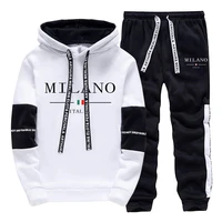New in Men's Tracksuit Popular City Printing Casual Hooded Sweatshirts 2 Piece Set Daily Black White Clothing Men Jogging Set 1