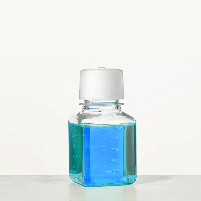Disposable PET Culture Medium Square Sterile Plastic Dispensing Bottle With Scale Serum Sample Bottle Transparent 125 250 500ml