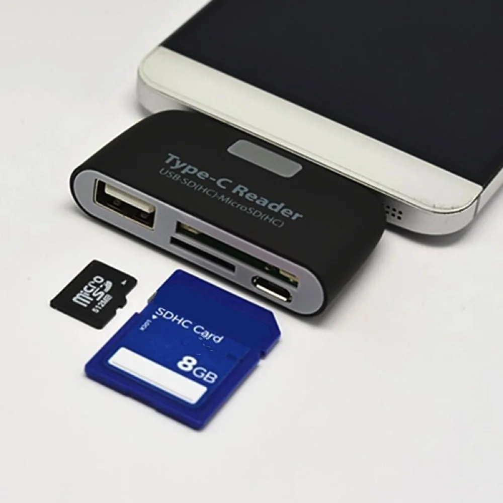 카드 리더기 스마트 4 In 1 노트북 PC 내구성 전화 TF 마이크로 USB 충전 포트가 있는 마이크로 SD USB 3.1 범용 유형 C 어댑터 OTG