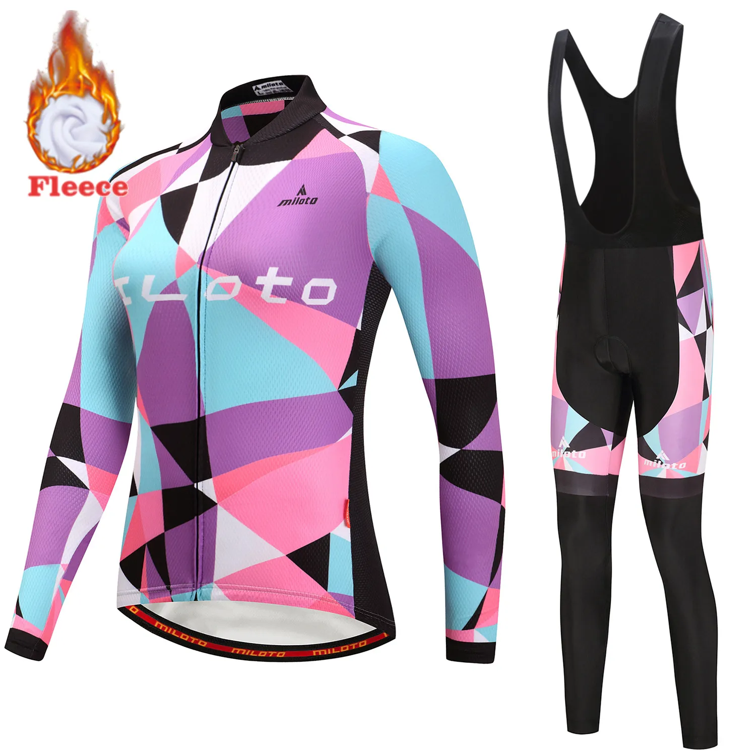 MILOTO-Winter Fleece Cycling Jersey Set for Women, Mountain Bicycle Clothes, Bike Wear, Cycling Clothing, Racing Team,