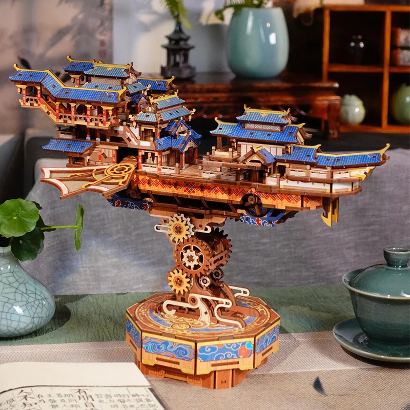 DIY 3D Wooden Puzzle Wind Voyager Miniature Model Kits Mechanical Gear Rotation Puzzles for Friends Birthday Gifts Home Decor 3