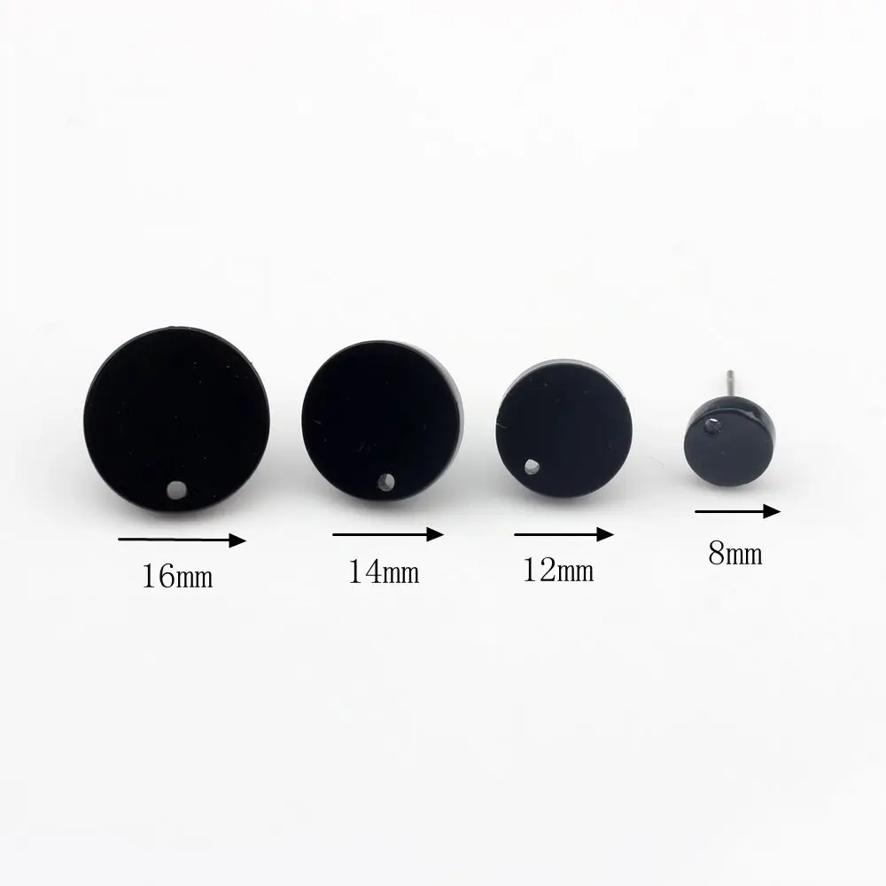 14mm 12mm 10 개/몫 아크릴 스터드 귀걸이 블랙 플랫 라운드 기본 귀걸이 커넥터 DIY 귀걸이 만들기 보석 액세서리