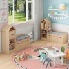 Kids Bookcase and Bookshelf with Reading Nook, Toy Storage Organizer for Kids, Oak Castle Wooden Bookcase with 3 Open Storage 6
