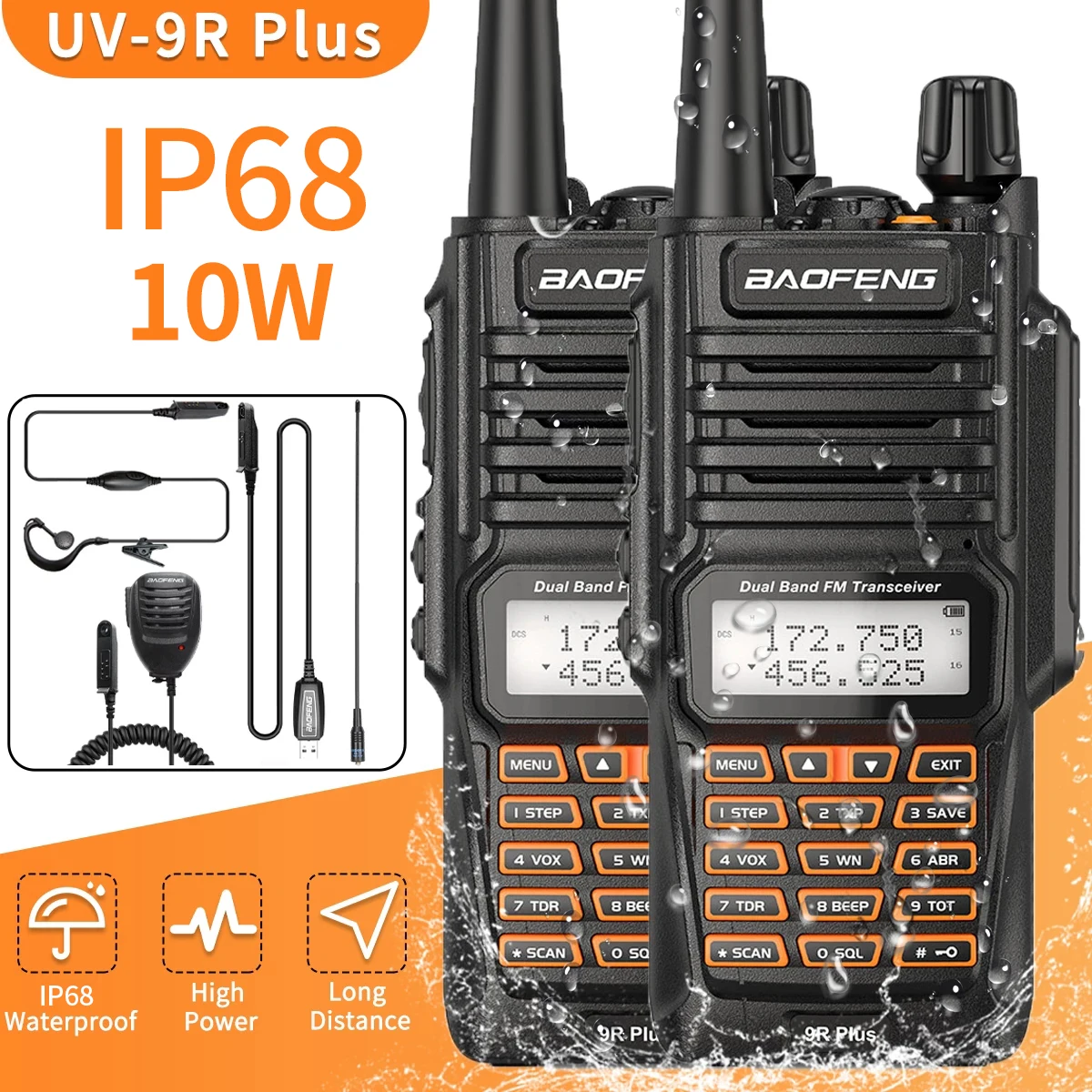 2PCS Baofeng UV-9R Plus Hign Power Dual Band 136-174/400-520MHz IP68  Waterproof Ham Radio BF-UV9R Walkie Talkie Long Range - AliExpress