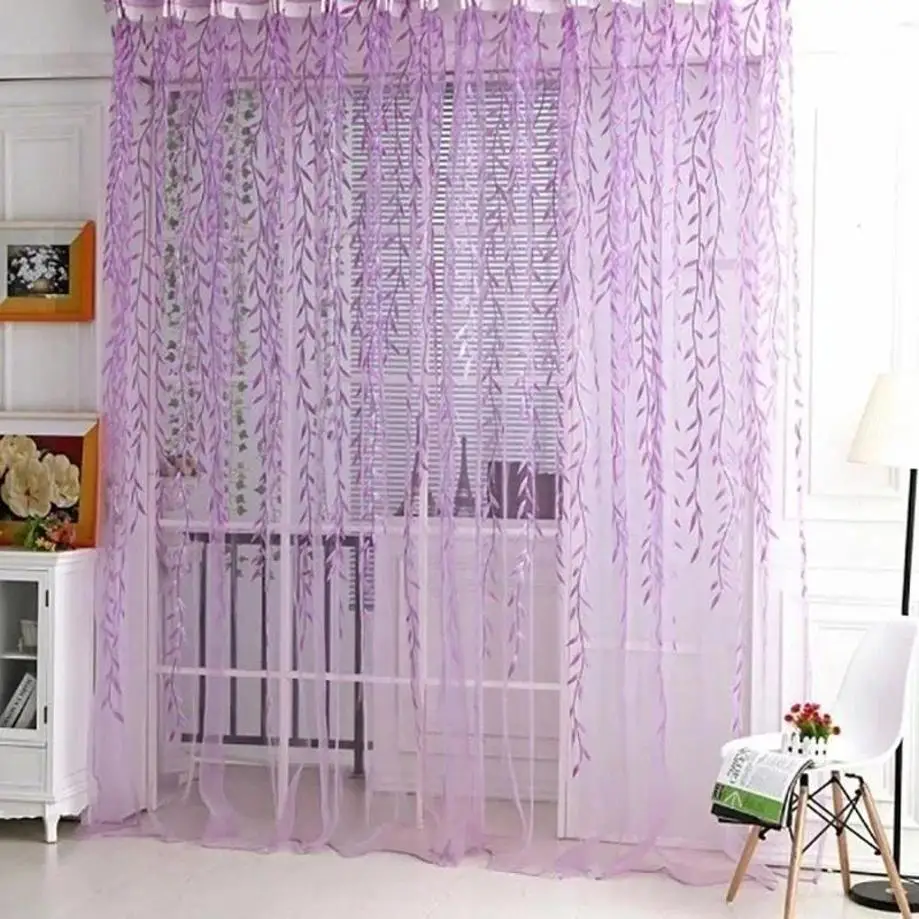 1 Pcs Cute Willow Leaf Curtains Pastoral Style Willow Floral Window Decorative Curtains For Bedroom Living Room Window Curtain