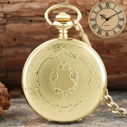 Royal Gold Shield Crown Pattern Quartz Pocket Watch Necklace - Luxury Steampunk Pendant Collectible Jewelry Gift (30cm Chain Gold)