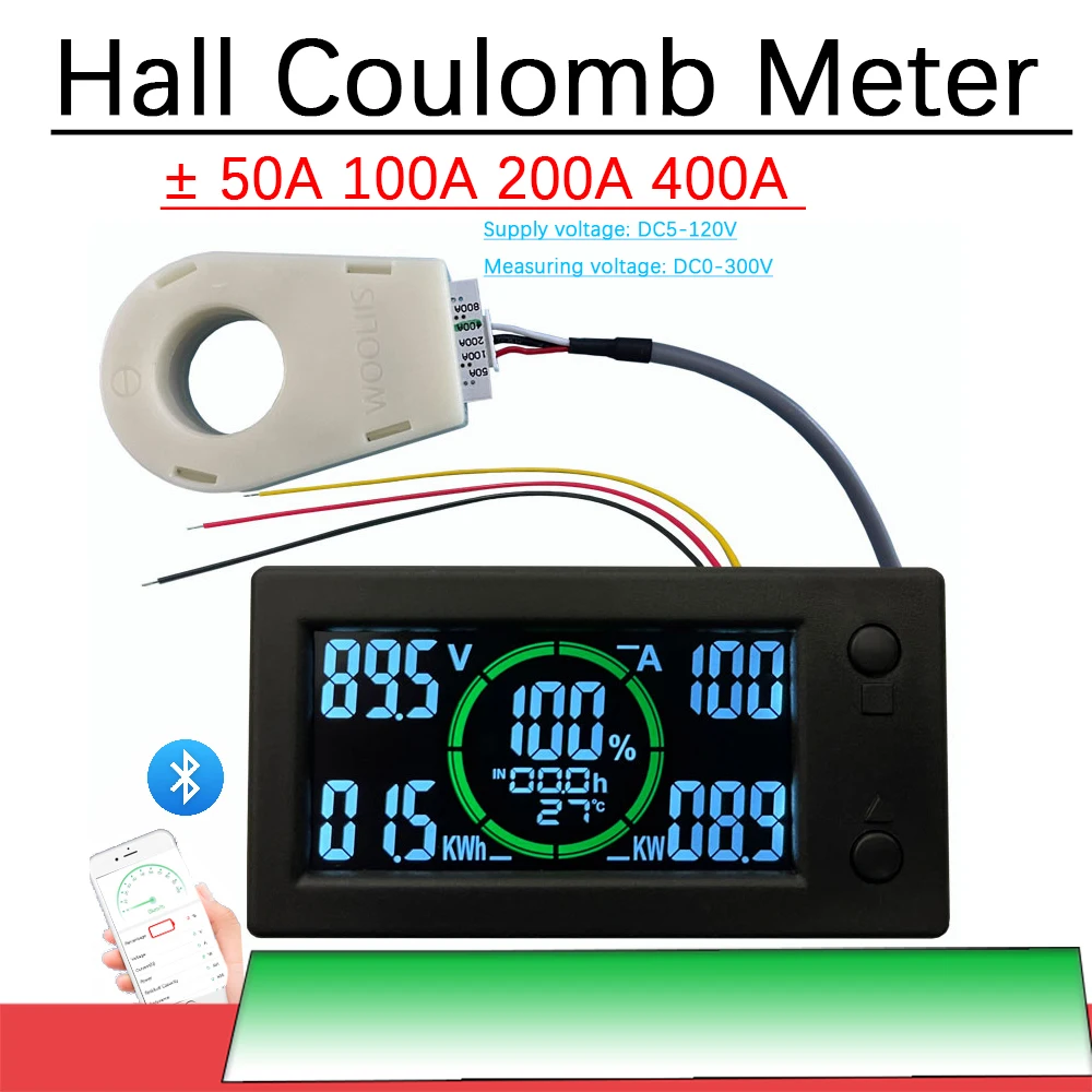 Battery Monitor Hall Coulomb Meter DC 8-100V 100A - 400A Lifepo4 lead-acid  Li-ion lithium capacity power display 12V 24V 36V 48V