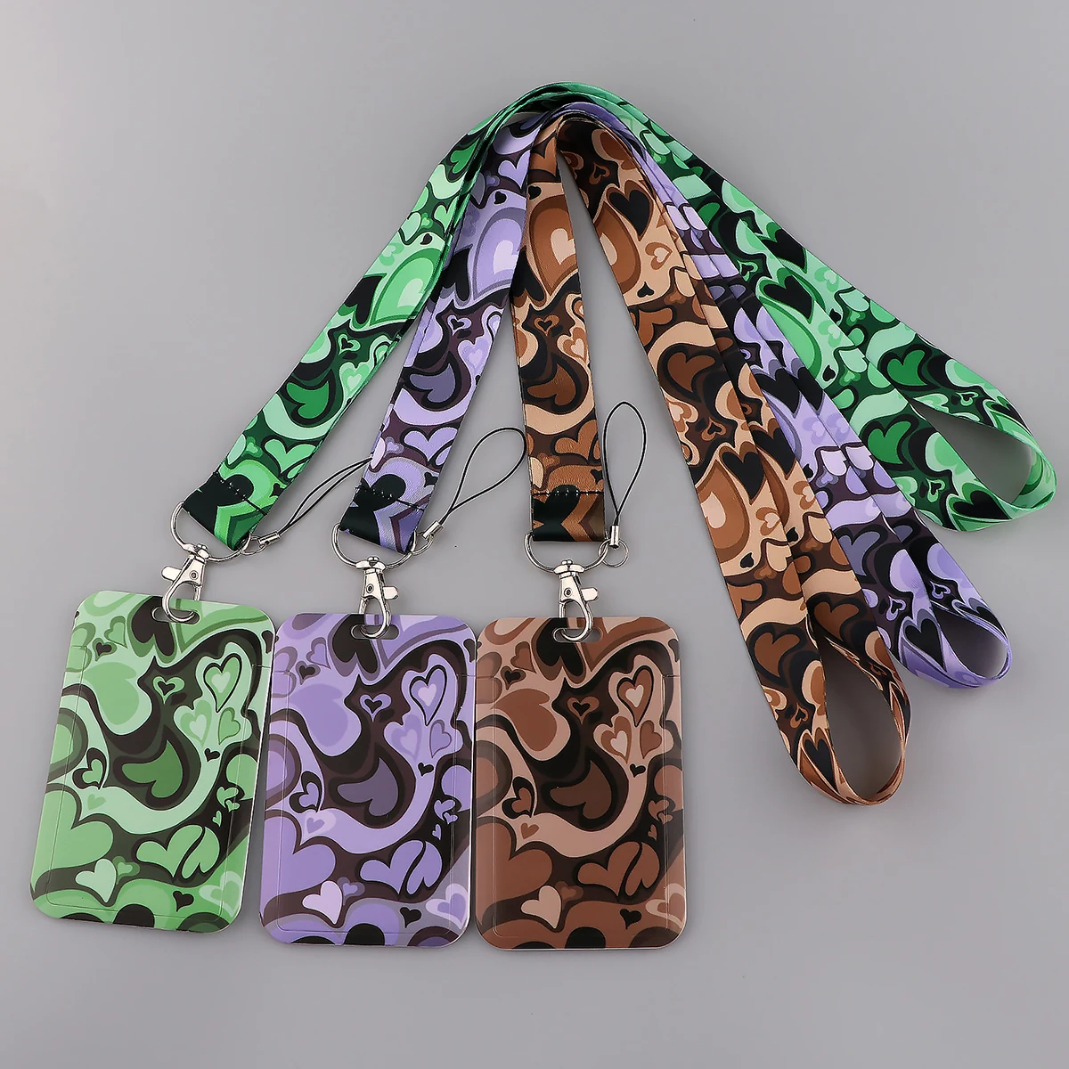 4 Handy-Lanyards Mit Herz-Muster – Farbig, Mit Karabiner, Für Ausweis & Schlüssel