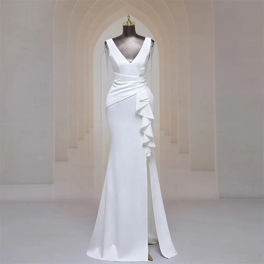 

Elegant Classic Wedding Party Dress Sexy Floor-Length V-Neck Shoulder Bridesmaid Maxi Formal Occasion Dresses Robes De Soirée