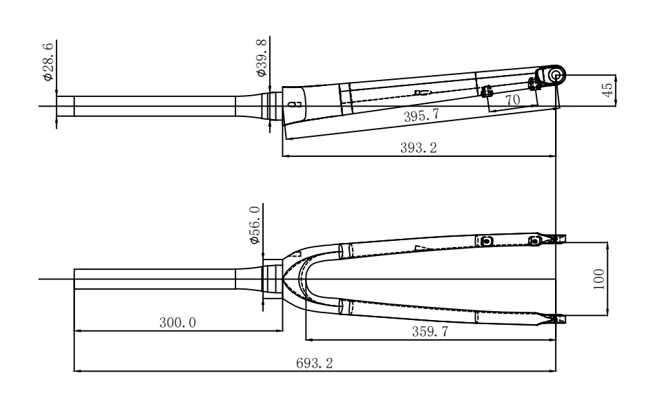 Carbon Rennrad Gabel Steckachse 100*12mm Carbon Gabel 28,6 Flache Montieren Scheibenbremse Konische Carbon Rennrad gabel Unterstützung 700*35c – Detail 1