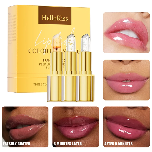 Make up 3pcs Lipstick Set Flower Jelly Crystal Clear Long Lasting Lips Color Change Pink lip gloss Cosmetics