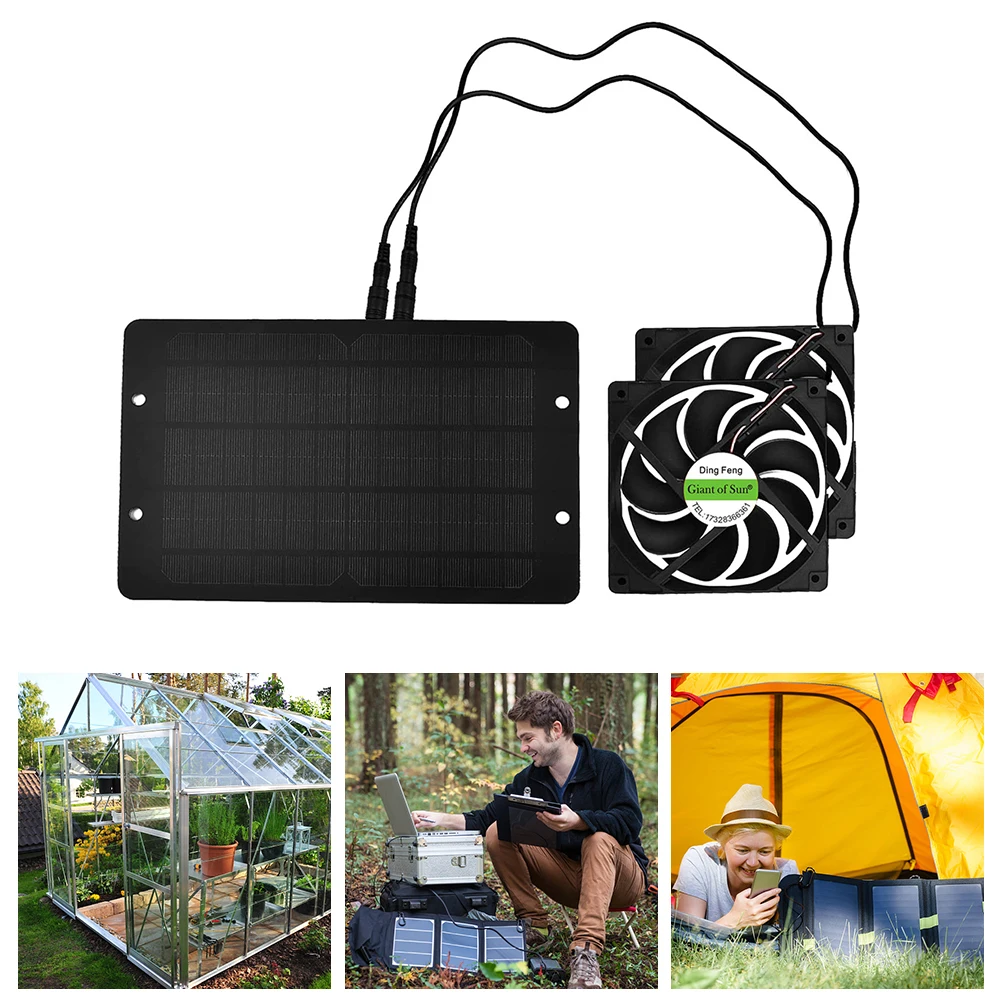 Portable 10W 12V Dual Exhaust Fan Outdoor Solar Panel Powered Ventilator Fan