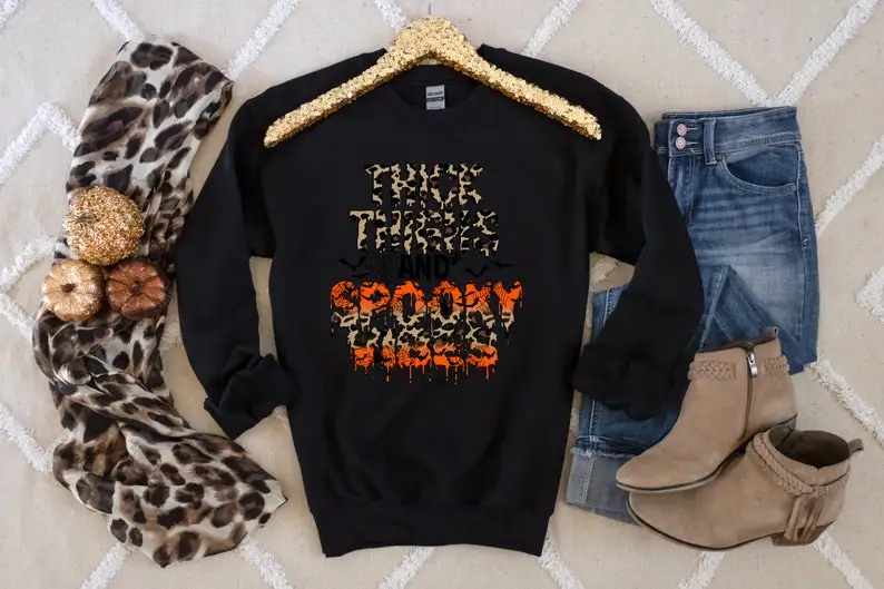 Leopard Halloween Sweatshirt Happy Funny Gifts Women Gift for Her Streetwear harajuku Fashion Korean style loose Drop Shipping