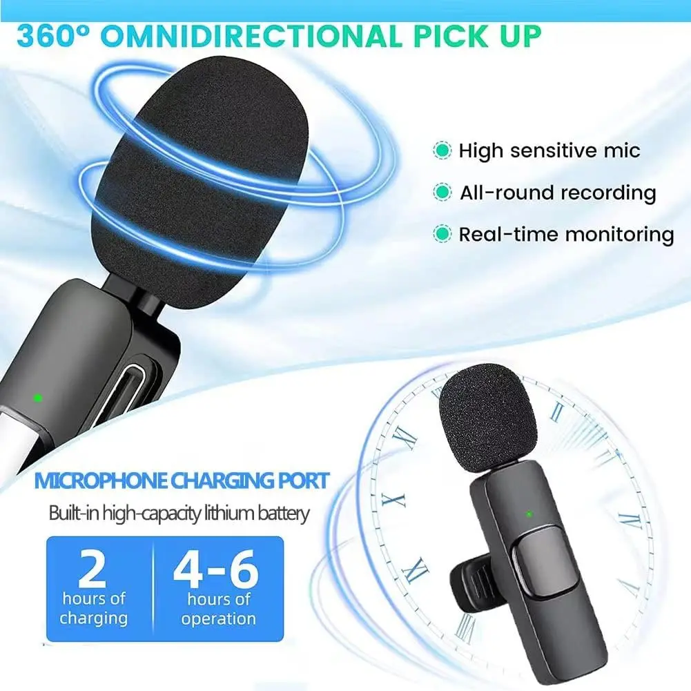 Wireless lavalier microphone for iPhone iPad 2 Pack Portable Noise Cancelling/Muting for Recording Live Stream TikTok