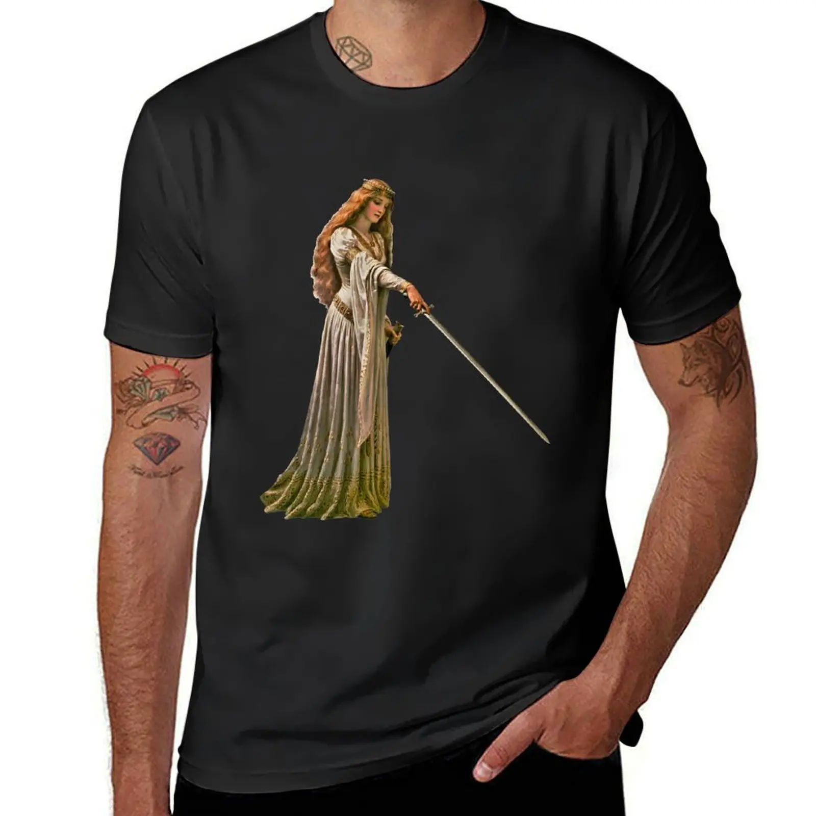 Medieval/Fantasy Princess with Sword T-Shirt vintage tees shirts graphic tees tops fruit of the loom mens t shirts