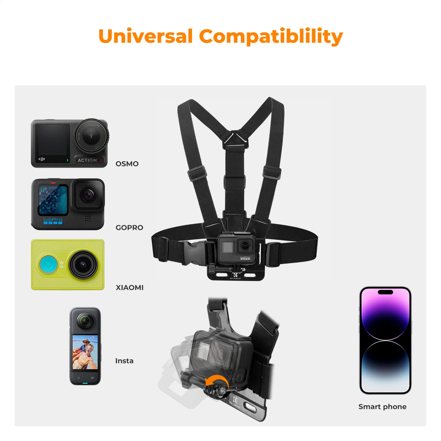 K&F Concept Set Accessoires GoPro Hero/DJI Osmo Action - Harnais Poitrine
