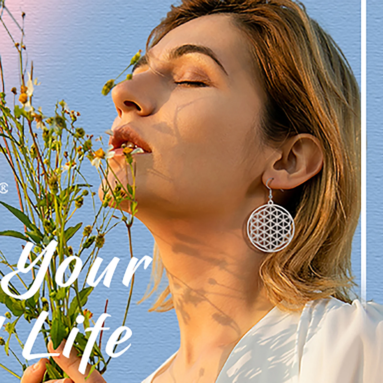 Skyrim Mandala Flower of Life Dangle Earrings Stainless Steel Gold Color Sacred Geometry Drop Earring Jewelry Gift for Women