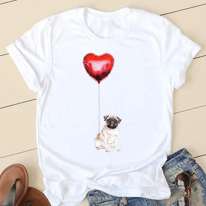 Women T-shirts 90s Love Pug Dog Ladies Fashion Clothing Short Sleeve Cartoon Clothes Spring Summer Female Tee Graphic Tshirt couple t shirt