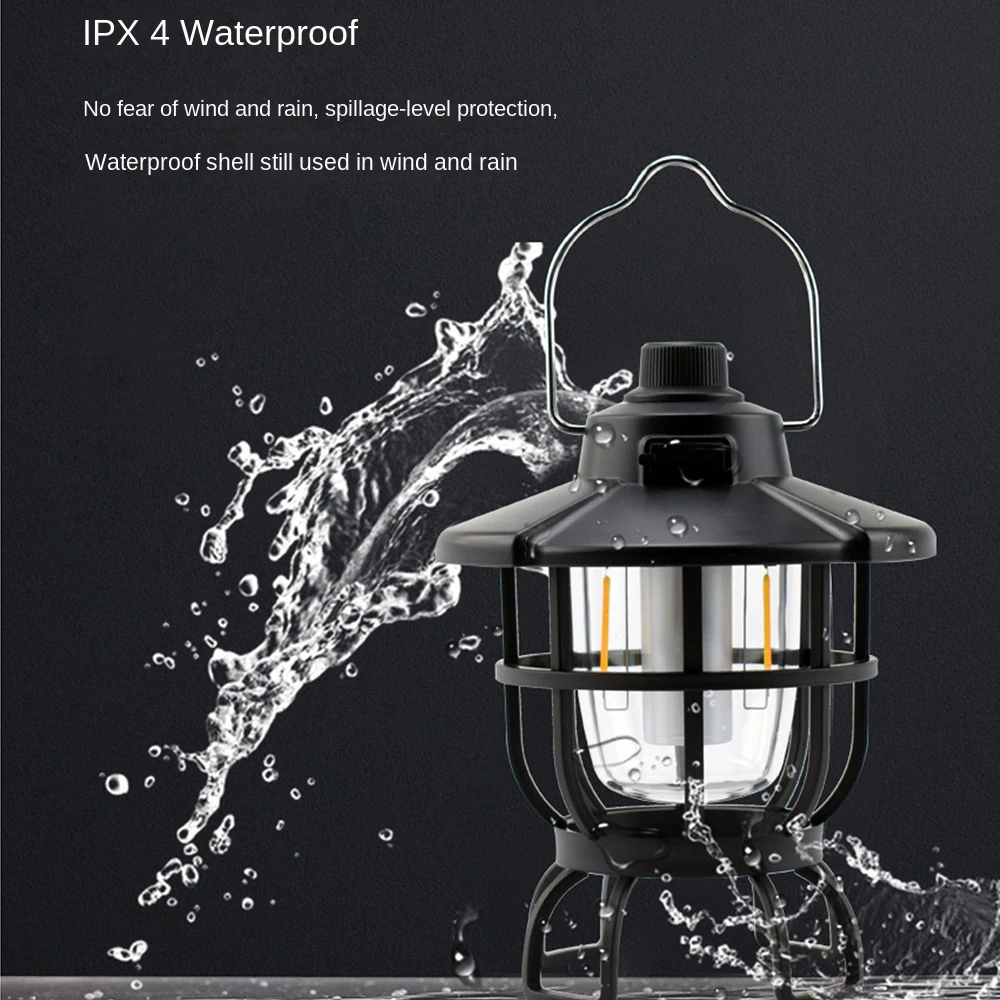 

LED Camping Lamp Retro Hanging Tent Lamp Waterproof Dimmable Camping Lights Battery Emergency Light Lantern for Outdoor