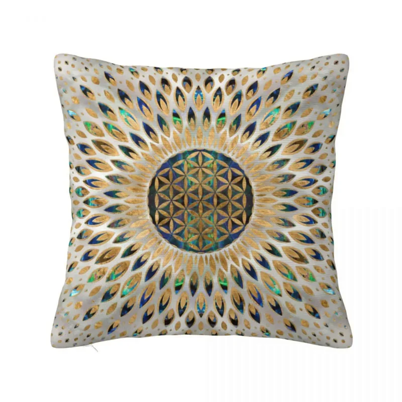 

Flower Of Life Abalone Shell And Pearl Mandala Pillowcase Soft Cushion Cover Decorative Pillow Case Cover Home Square 45X45cm