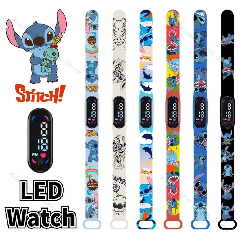 Disney Children's Watches Anime Figures Stitch LED Luminous Watch Touch Waterproof Electronic Sports Watch Kids Birthday Gift new tomy pokemon pikachu electronic led touch screen waterproof watch cartoon anime character bracelet children s birthday gift