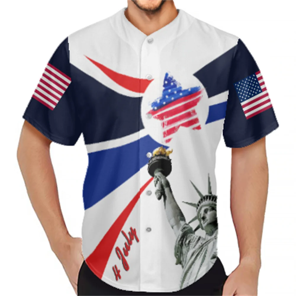

Boys 4th of July Outfit Statue of Liberty T Shirt Custom America Flag Print American Street Casual Polyester Baseball Shirt