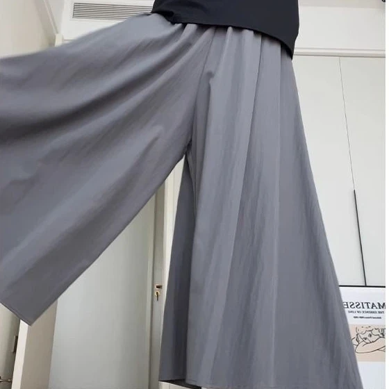 Women Wide-legged Pants A-line Dress Pants Woman Clothing High Waisted Loose Fit Casual Solid Design Summer Thin Slim Almond