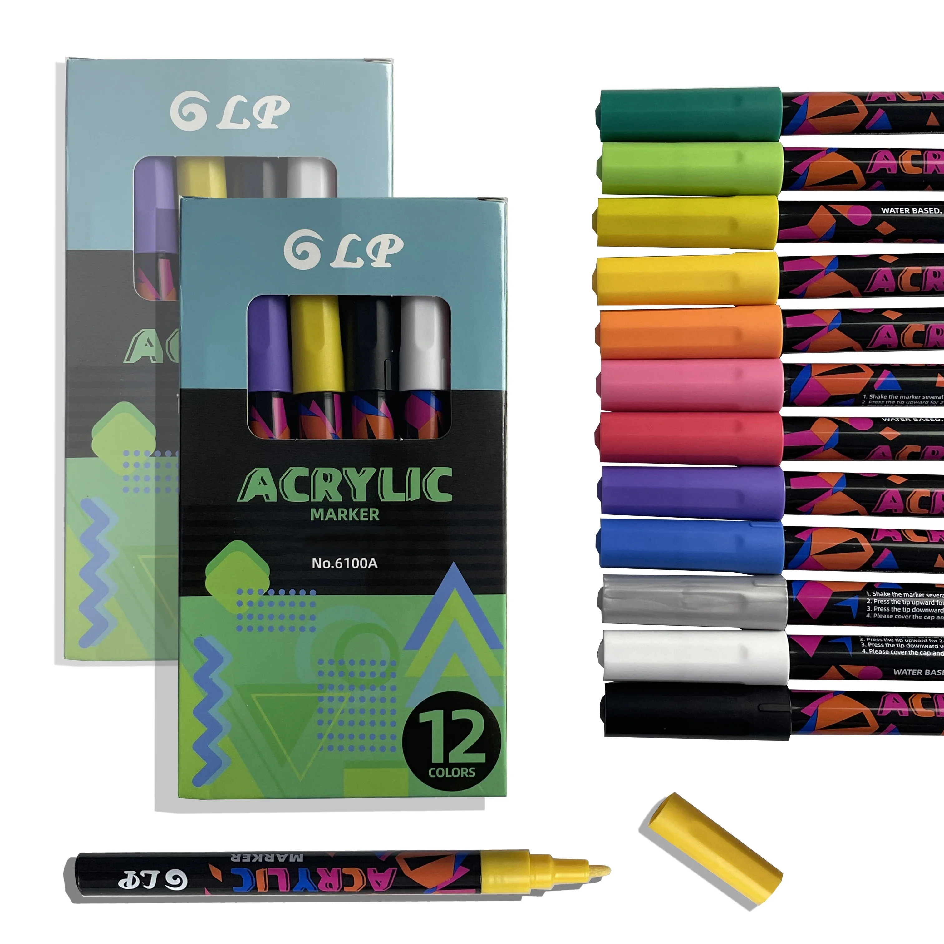 12 Colors Chinese style Acrylic Markers Pen Art valve Width for Rock Stone Ceramic Porcelain Mug Wood Fabric Canvas Marking