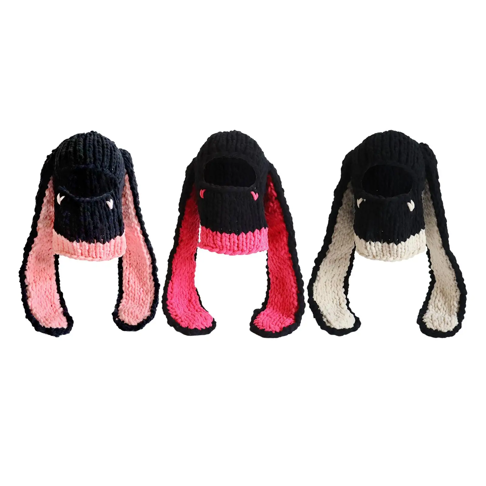 

Cute Winter Knitted Hat Crochet Caps Windproof Thermal Face Cover Balaclava Hat Long Ear Beanie Hats for Riding Snowboarding