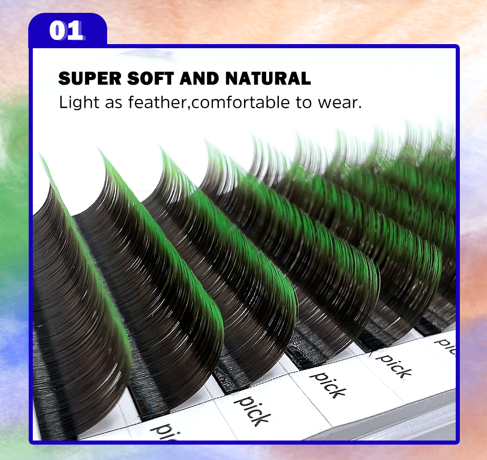 Description Picture 5 of itemNew Gradient Red Green Blue Purple Color Eyelash Extension Individual Faux Mink Ombre False Eye Colored Lashes Makeup Tool