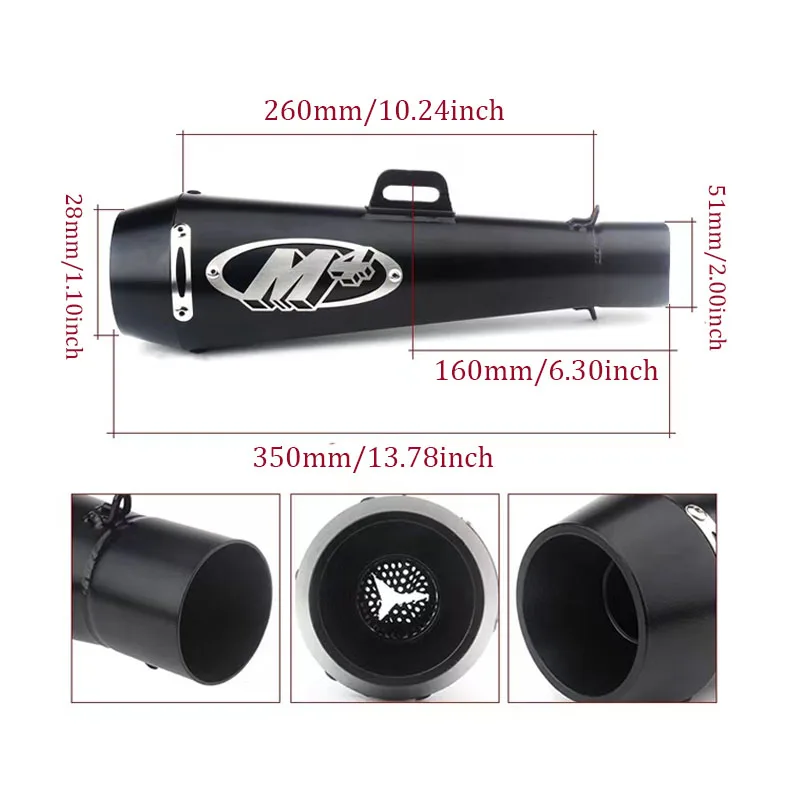 51mm Slip-On Motorcycle Exhaust Muffler – GP-Style Moto Pot for Scooters, Motocross, Dirt Bikes (300cc–1000cc) 2