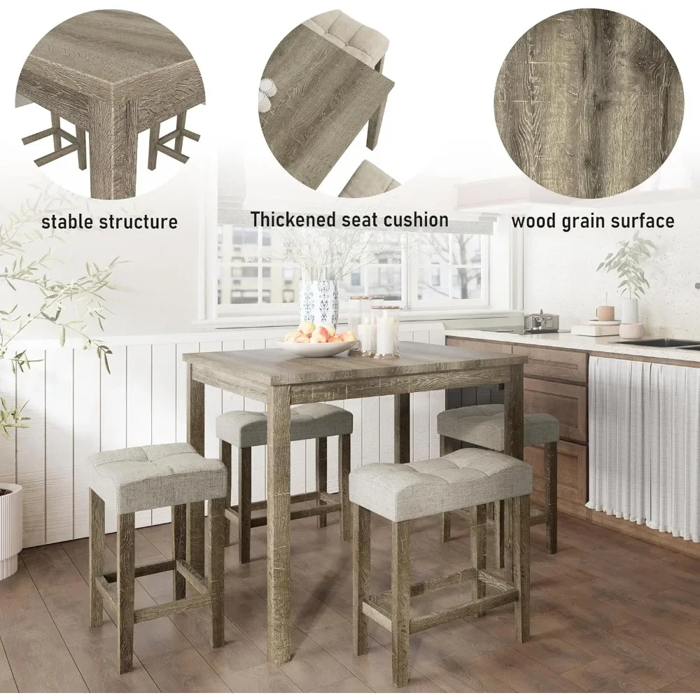 5-Piece Dinner Table Set, Modern Rectangular Dining Table Furniture Set for Kitchen, 35 Inch Dining with 4 Stools