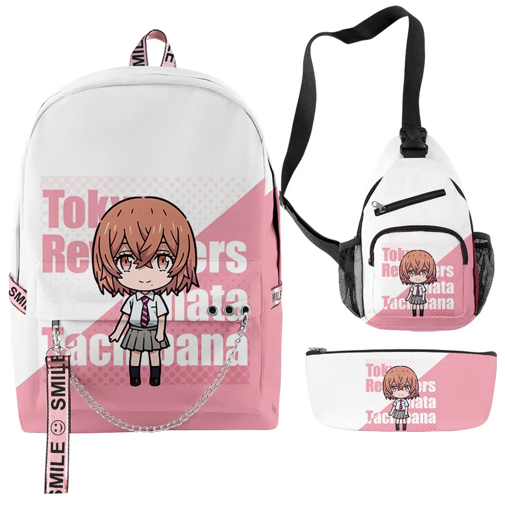 Popular Funny Anime Tokyo Revengers Q 3D Print 3pcs/Set Student School Bags multifunction Travel Backpack Chest Bag Pencil Case