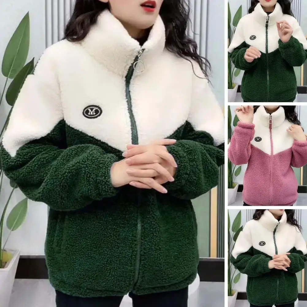 Autumn Winter Fleece Fluffy Jacket Streetwear Harajuku Zipper Coat Woman Lightweight Jacket Plush Warm Jacket Splice Coat 4