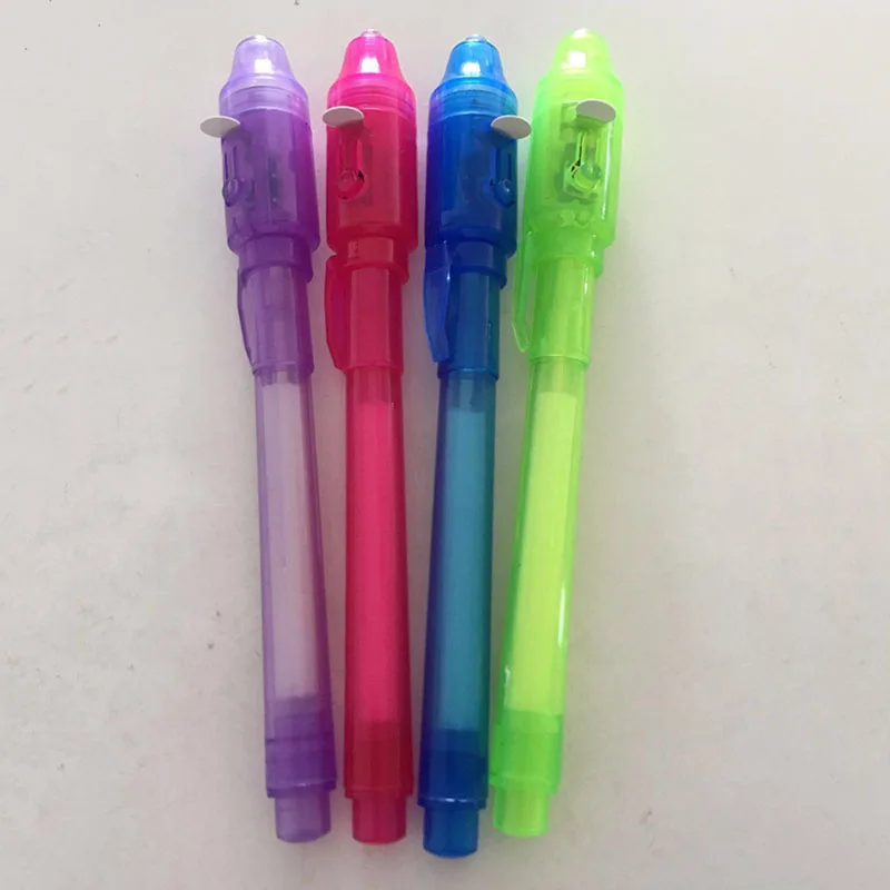 4pcs/lot Luminous Light Pen Magic Purple 2 In 1 UV Black Light Combo Drawing Invisible Ink Pen Learning Education Toys For Child
