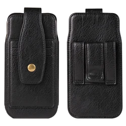 Genuine Leather Belt Clip Phone Case Holster Pouch - Men's Waist Bag - Galaxy S23 (Black)
