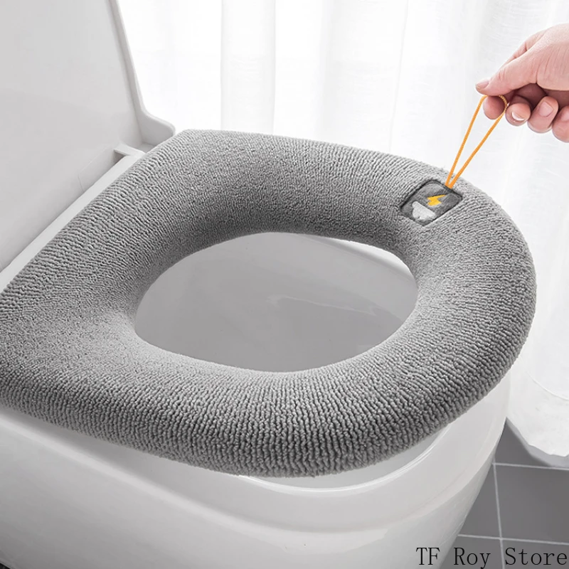 Toilet Seat Cover Soft Warm Toilet Pad Cushion with Handle Washable Winter Thicker Toilet Seat Cover Mat Bathroom Closestool Warmer Accessories